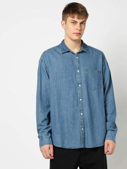 GAP - Blue Men's Full Sleeve Spread Collar Denim Shirt