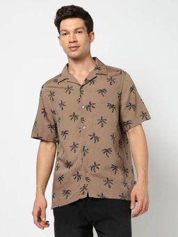 GAP - Brown Men's Printed Camp Collar Shirt