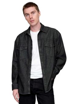 GAP - Black Men's Spread Collar Full Sleeve Denim Shirt