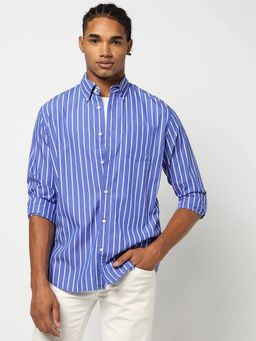 GAP - Blue Men's Button-Down Striped Shirt with Pocket