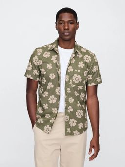 GAP - Green Men's Regular Fit Floral Spread Collar Shirt