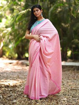 Chidiyaa - Delicate Daisies Blush Pink Hand Block Printed Saree