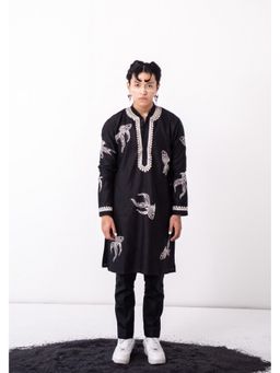 WABI SABI by Anshum-Ritesh - Fishy Fins Black Embroidered Kurta with Pant