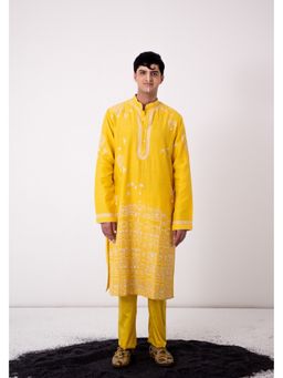 WABI SABI by Anshum-Ritesh - Jaipur Palace Yellow Thread Work Kurta with Pant