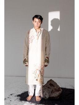 WABI SABI by Anshum-Ritesh - Rooster Call Ivory Hand Painted Kurta with Pant