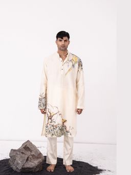 WABI SABI by Anshum-Ritesh - Monkey Menace Beige Hand Painted Kurta with Pant