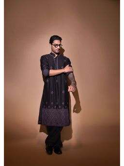 WABI SABI by Anshum-Ritesh - Aztec Black Thread Work Kurta with Pant