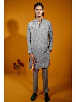 WABI SABI by Anshum-Ritesh - Autumn Leaves Grey Thread Work Kurta with Pant