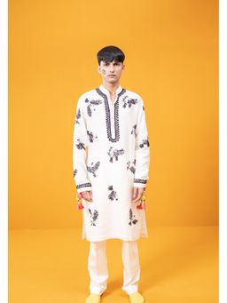 WABI SABI by Anshum-Ritesh - House Sparrows Ivory Thread Work Kurta with Pant