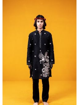 WABI SABI by Anshum-Ritesh - Snakes and Cranes Black Thread Work Kurta with Pant