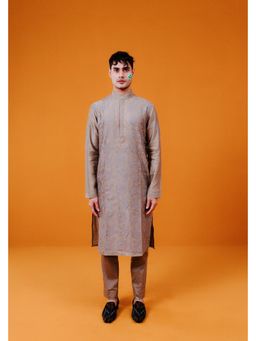 WABI SABI by Anshum-Ritesh - Floral Jacobean Beige Thread Work Kurta with Pant