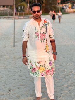 WABI SABI by Anshum-Ritesh - Birds Of Paradise Ivory Hand Painted Kurta with Pant
