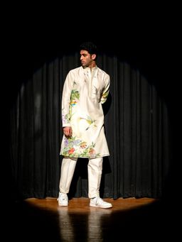 WABI SABI by Anshum-Ritesh - Swan Swamp Ivory Hand Painted Kurta with Pant