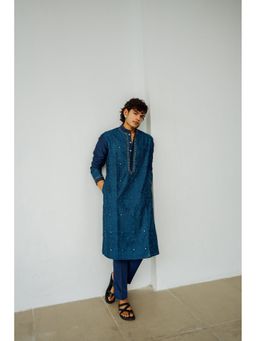 WABI SABI by Anshum-Ritesh - Diamond Ogee Navy Blue Thread Work Kurta with Pant