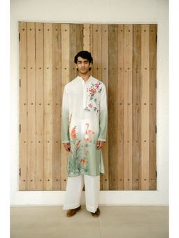 WABI SABI by Anshum-Ritesh - Flamingo Amigo Ivory Hand Painted Kurta with Pant