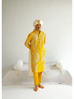 WABI SABI by Anshum-Ritesh - Paisley Vine Mustard Thread Work Kurta with Pant