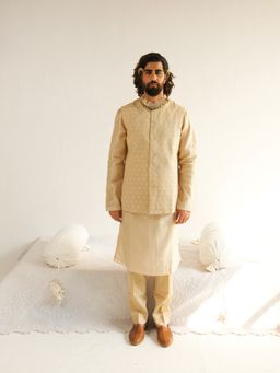 WABI SABI by Anshum-Ritesh - Asterisk Beige Thread Work Kurta with Pant and Jacket