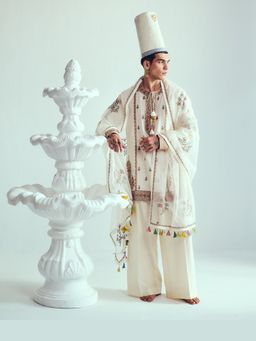 WABI SABI by Anshum-Ritesh - Persian Boteh Ivory Resham Work Kurta with Pant