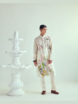 WABI SABI by Anshum-Ritesh - Parakeet Ivory Hand Painted Kurta with Pant