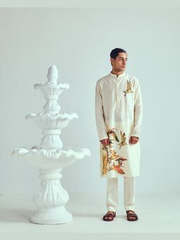 WABI SABI by Anshum-Ritesh - The Flock Ivory Hand Painted Kurta with Pant