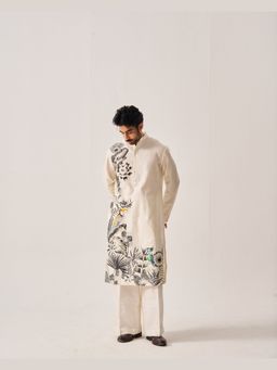 WABI SABI by Anshum-Ritesh - Monochrome Garden Ivory Hand Painted Kurta with Pant