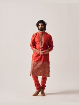 WABI SABI by Anshum-Ritesh - Floral Dome Rust Thread Work Kurta with Churidar