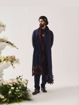 WABI SABI by Anshum-Ritesh - Linear Paisley Navy Blue Thread Work Kurta with Pant and Dupatta