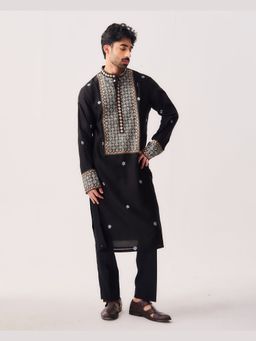 WABI SABI by Anshum-Ritesh - Midnight Mosaic Black Thread Work Kurta with Pant