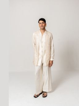 WABI SABI by Anshum-Ritesh - Moonlit Ivory Thread Work Shirt with Flare Pant and Jacket