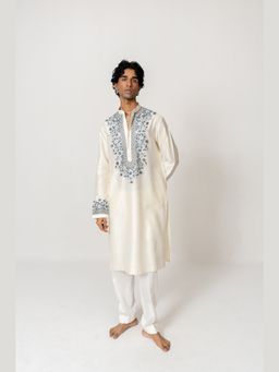 WABI SABI by Anshum-Ritesh - Pushp Bel Ivory Thread Work Kurta with Pant