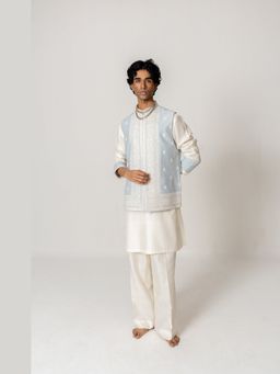 WABI SABI by Anshum-Ritesh - Mist Paisley Ivory Thread Work Kurta with Pant and Jacket