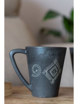 Agro Composites - Folk Art Stone Black Square Circle Coffee Mug - Set Of 7