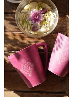 Agro Composites - Folk Art Bubble Gum Pink Square Circle Coffee Mug - Set Of 7