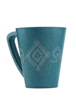 Agro Composites - Folk Art Cobalt Turquoise Square Circle Coffee Mug - Set Of 7