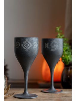 Agro Composites - Stone Black Square Circle Wine Glass - Set Of 2
