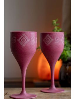 Agro Composites - Bubble Gum Pink Square Circle Wine Glass - Set Of 2