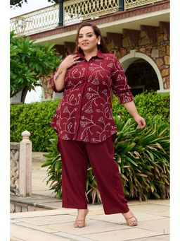 Desi Noor - Women Crepe Maroon Embroidered Co-Ord Set