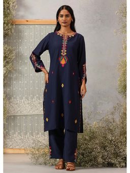 Lakshita - Women Viscose Navy Blue Embroidered Kurta with Pant