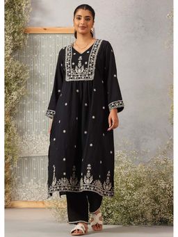 Lakshita - Women Chanderi Black Embroidered Kurta with Pant