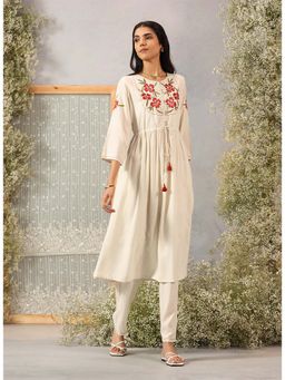 Lakshita - Women Rayon Ivory Embroidered Kurta with Pant