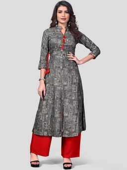 Vbuyz - Women Cotton Black Printed Kurta with Pant