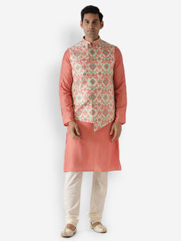 KISAH - Men Off White Kurta Jacket (Set of 3)