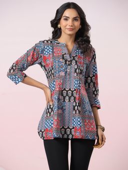 Gahan - Indigo Patchwork Printed Cotton Top