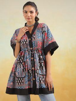 Gahan - Indigo Patchwork Printed One Size Kaftan Top