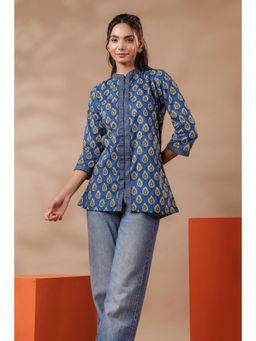 Gahan - Blue Printed Cotton Top