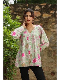 Gahan - Woman Green Floral Printed A Line Top
