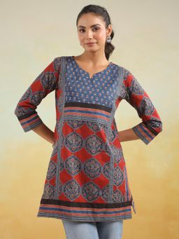 Gahan - Side Slits Red Printed Tunic