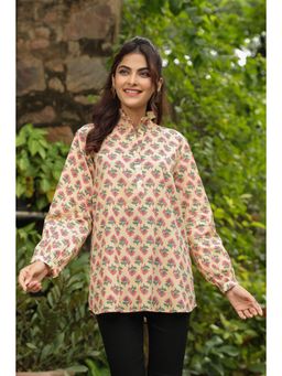 Gahan - Frill Details Cream Printed Peasant Top