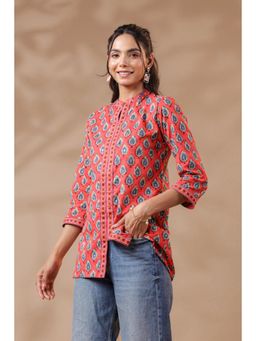 Gahan - Peach Printed Cotton Top