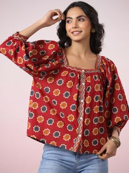 Gahan - Red Star Printed Cotton Top